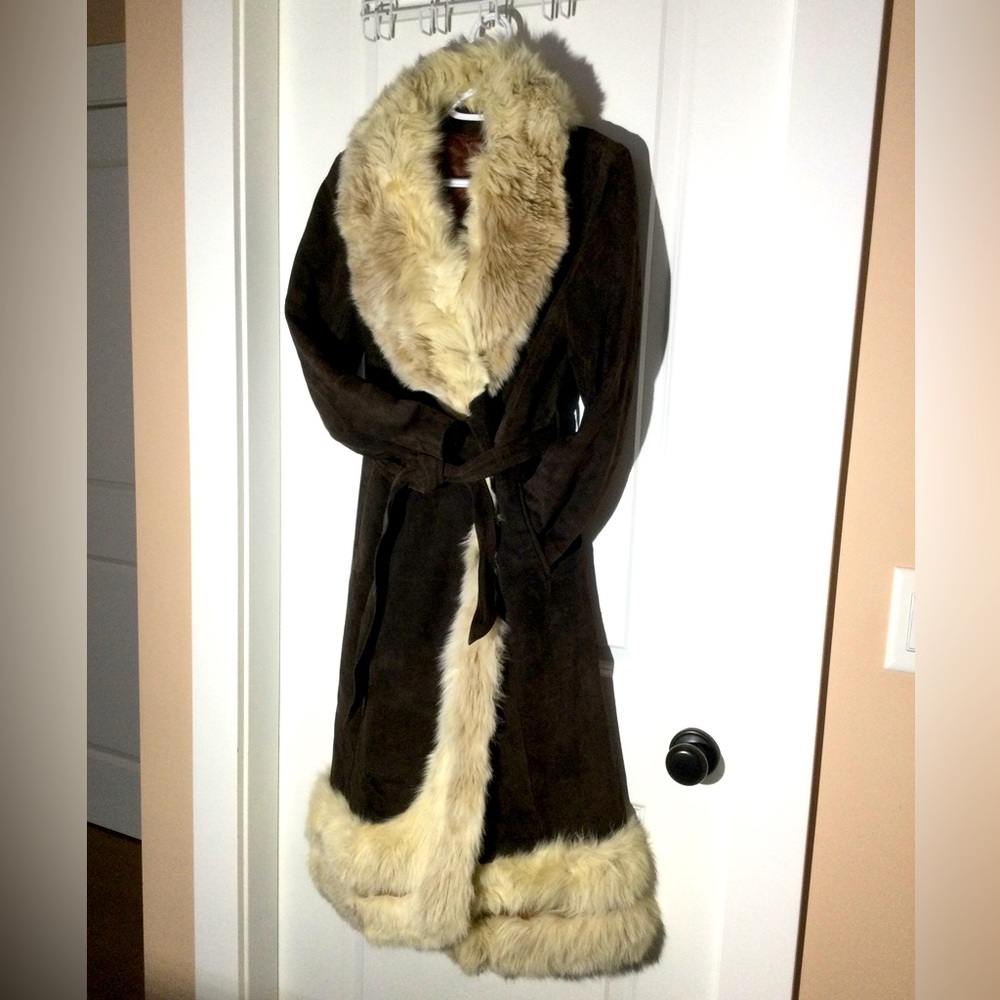 Vintage suede and fur duster long jacket